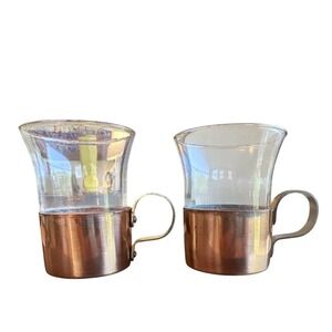 2 VINTAGE‎ Copper And Glass Demitasse Irish Coffee Cups excellent used condition